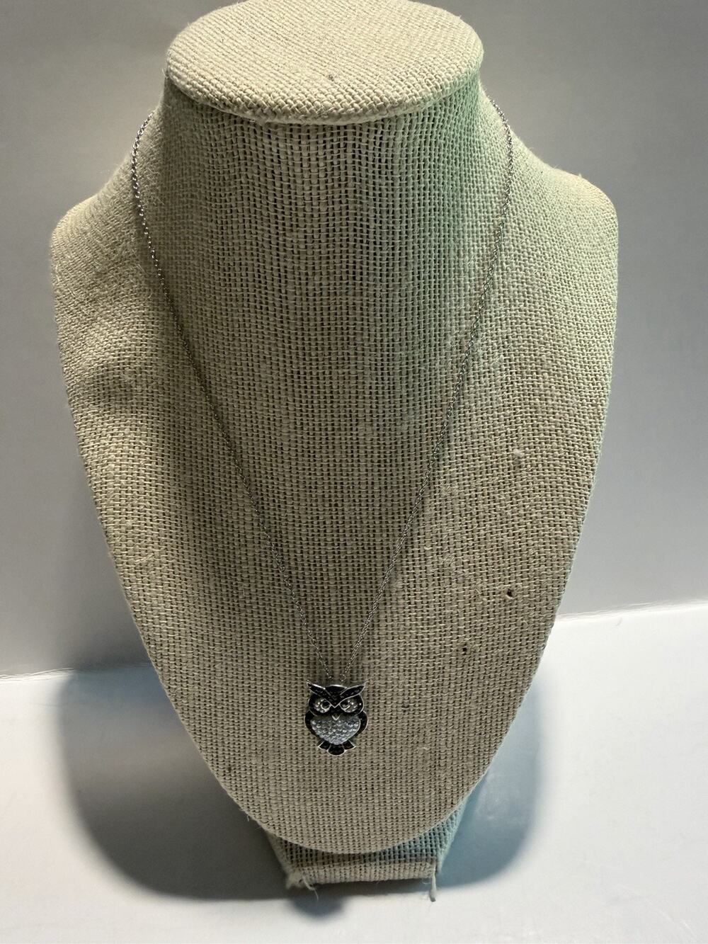 Vintage Sterling Silver Crystal Owl Pendant on Sterling Silver Adjustable Chain